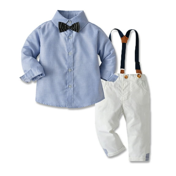IROINNID Toddler Boys Formal Jumpsuit Set Long Sleeve Turndown Lapel Outfits Infant Gentleman Solid Homecoming Suit with Bow-tie 2PC