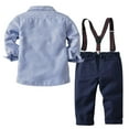 thumbnail image 1 of IROINNID Toddler Boys Formal Long Sleeve Suspender Pants Set Turndown Lapel Birthday Outfits Little Gentleman Solid Homecoming Suit 2PC, 1 of 9