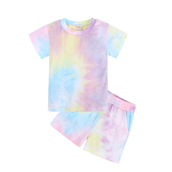 IROINNID Toddler Boys Girls Set Summer Tie-dye Short Sleeve Shorts Casual Homewear Suit Outfits 12-24 Months