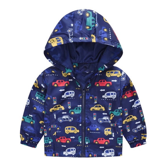 IROINNID Toddler Boys Girls Storm Jacket Cute Cartoon Pattern Windproof Waterproof Hooded Coat with Pocket