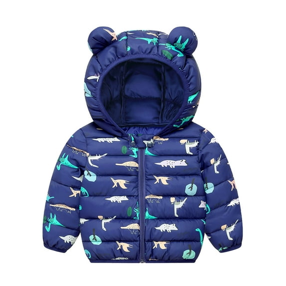 IROINNID Toddler Boys Girls Winter Jacket Cute Hooded Jacket With Bear Ear Thermal Keep Warm Puffer Outerwear with Pocket,Dark Blue
