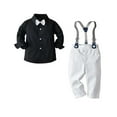 thumbnail image 1 of IROINNID Toddler Boys Long Sleeve Suspender Pants Formal Outfit with Bow Tie Gentleman Homecoming Birthday Clothes 3PC Set, 1 of 8