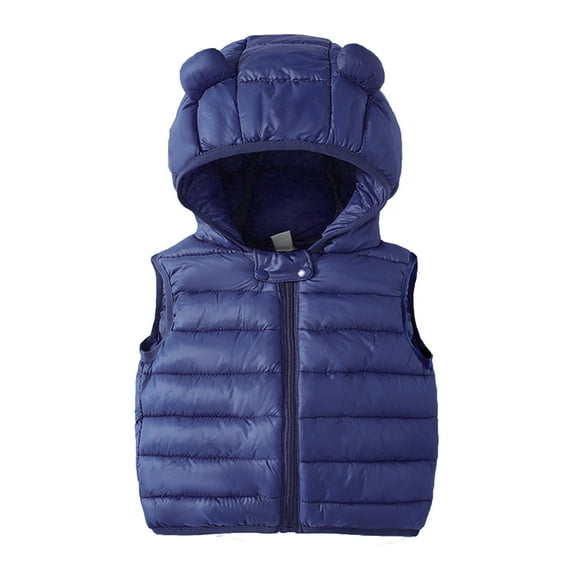 IROINNID Toddler Boys Puffer Vest Cute Hooded Vest with Bear Ear Winter Thermal Windproof Clothes Zip Closure Vest,Navy