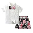 thumbnail image 1 of IROINNID Toddler Boys Short Sleeve Shirts&Shorts Cotton Formal Outfit Infant Print Birthday Gentlemen Set 2PC, 1 of 9