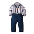 thumbnail image 1 of IROINNID Toddler Boys Stripe Long Sleeve Suspender Trousers Formal Outfit with Bow Tie Gentleman Homecoming Birthday Clothes 3PC Set, 1 of 9