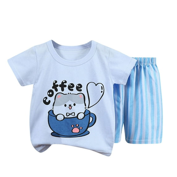IROINNID Toddler Clothes Casual Short Sleeve Tops Round Neck Collar Printed Short Pants Sets 5 Years