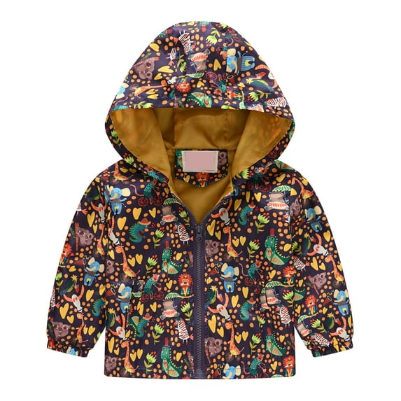 IROINNID Toddler Cute Print Storm Jakcet Hoodie Waterproof Long Sleeve Mid Length Coat