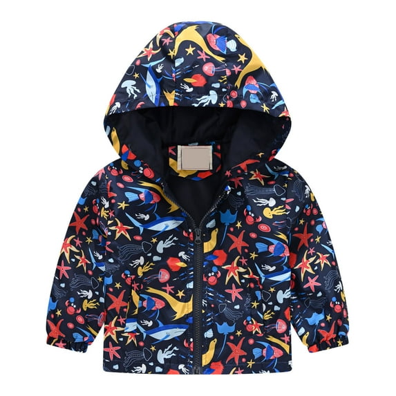 IROINNID Toddler Cute Print Storm Jakcet Hoodie Waterproof Long Sleeve Mid Length Coat