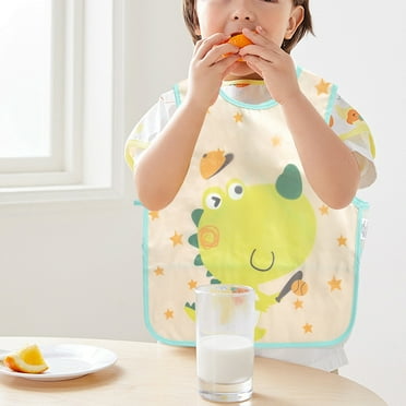 IROINNID Toddler Double Layer Sleeveless Coverall Eating Apron for Little Boys and Girls With Pocket Feeding Apron