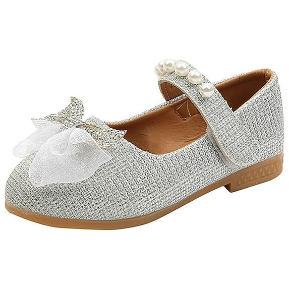 IROINNID Toddler Dress Girls Shoes Princess Glitter Buckle Bow-Tie Big Wedding Flat Shoes, Size 12M-11Y