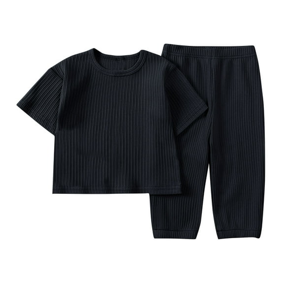 IROINNID Toddler Girl Clothes Casual Short Sleeve Tops Round Neck Collar Botton Solid Long Pants Sets 9-12M