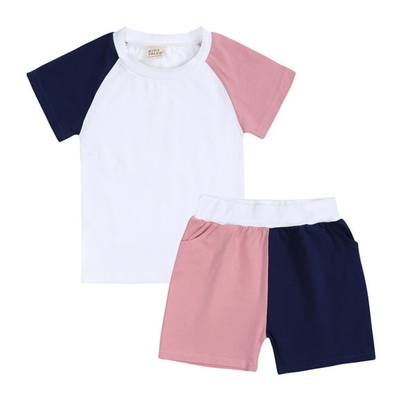 IROINNID Toddler Girl Clothes Solid Color Threaded Round Neck Short Sleeved And Shorts Two-Piece Set 3-6M