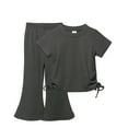 thumbnail image 1 of IROINNID Toddler Girl Clothes Solid Short Sleeved Round Neck Top Flare Pants Two Piece Set 2-3Y, 1 of 8