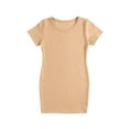 thumbnail image 1 of IROINNID Toddler Girl Clothes Summer Cute Solid Color Short-sleeved Round Neck Dress Outfits 4-5Y, 1 of 5
