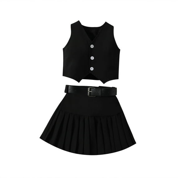 IROINNID Toddler Girl Dress Sleeveless Buckle V-Neck Vests Top Short Skirt Girls Set 3-8 Years Old 4Y