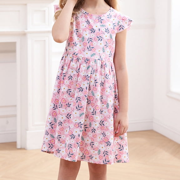 IROINNID Toddler Girl Ruffle Dress Short-sleeved Dress Girls Cotton Dress 7T