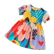 IROINNID Toddler Girl Skater Dress Toddler Floral Short Sleeve Girls Summer Clothes 4T