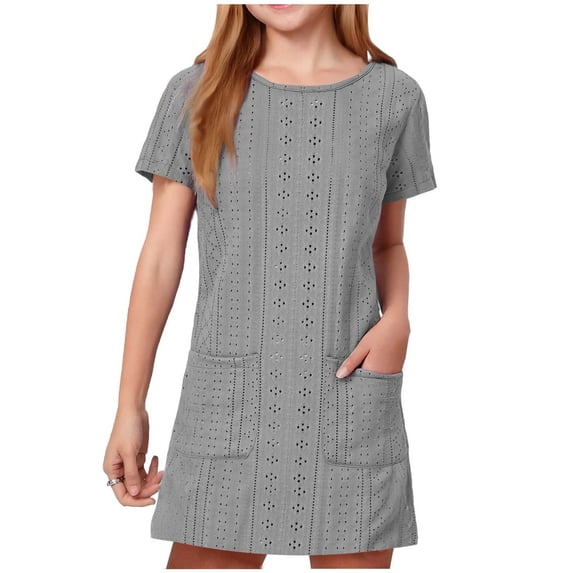 IROINNID Toddler Girl Skater Dress Toddler Short Sleeve Girls Summer Clothes Girls' Short Sleeved Dress Girls' Double Pocket Dress