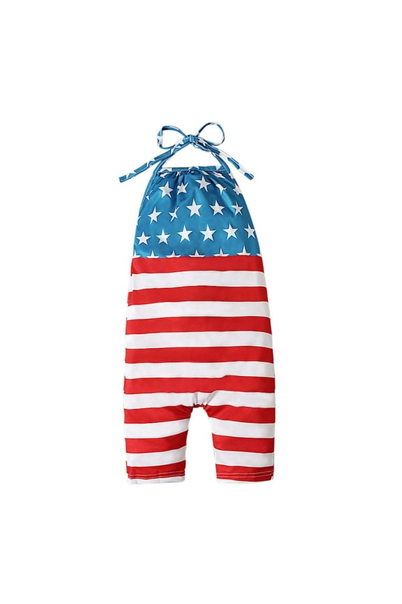 Toddler Girl's Romper Sling Sleeveless Backless Short Jumpsuit Sleeveless 4th Of July One-Piece Ramper