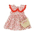 thumbnail image 1 of IROINNID Toddler Girl's Sleeveless A-line Dress Pretty Floral Print Round Neck Peter Pan Lapel Princess Dress 1-4Years, 1 of 9