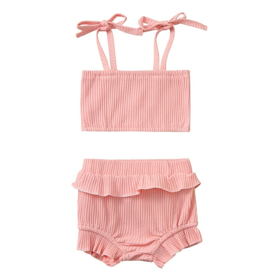 IROINNID Toddler Girl's Solid Suspender Vest Tops Ruffles Shorts Outfits