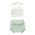 thumbnail image 1 of IROINNID Toddler Girl's Solid Suspender Vest Tops Ruffles Shorts Outfits, 1 of 8