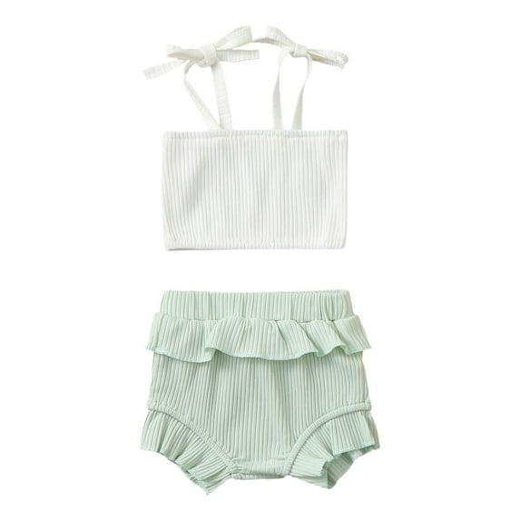 IROINNID Toddler Girl's Solid Suspender Vest Tops Ruffles Shorts Outfits