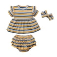thumbnail image 1 of IROINNID Toddler Girl's Stripe Printed Tops Ruffle Shorts Headbands 3PCS Outfits, 1 of 9