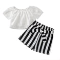 thumbnail image 1 of IROINNID Toddler Girl's Summer Short Sleeve Lace Tops Striped Shorts Suits, 1 of 9