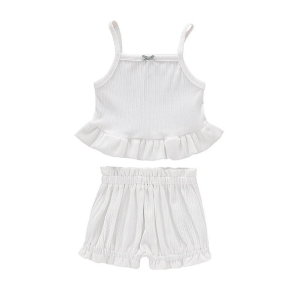 IROINNID Toddler Girl's Summer Solid Suspender Vest Tops Shorts With Headband
