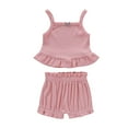 thumbnail image 1 of IROINNID Toddler Girl's Summer Solid Suspender Vest Tops Shorts With Headband, 1 of 9