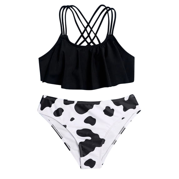 IROINNID Toddler Girls 2Pcs Crop Bikini Print Swimsuit Halter Bathing Suit