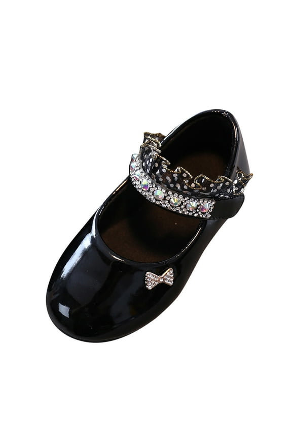 Toddler Girls Dress Shoes Press Buckle Glitter Princess Wedding Party Flat Shoes, Size 12M-11Y