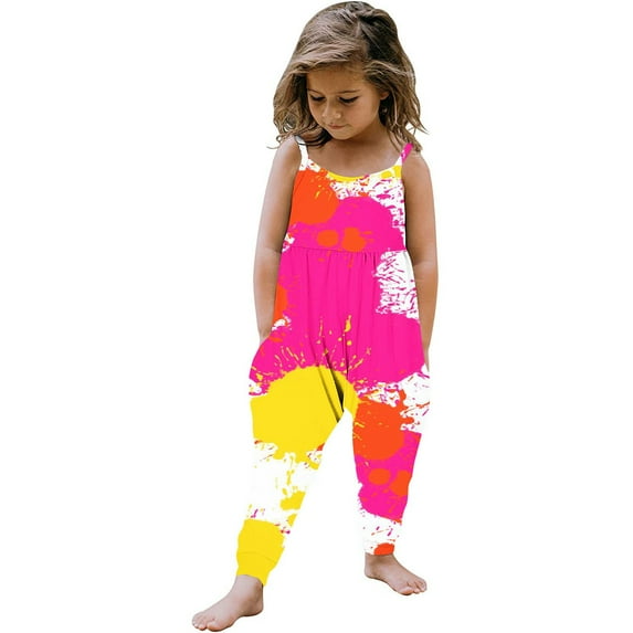 IROINNID Toddler Girls Kids Jumpsuit One Piece Floral Printed Sleeveless Playsuit Strap Romper Summer Outfits Clothes 4-5T