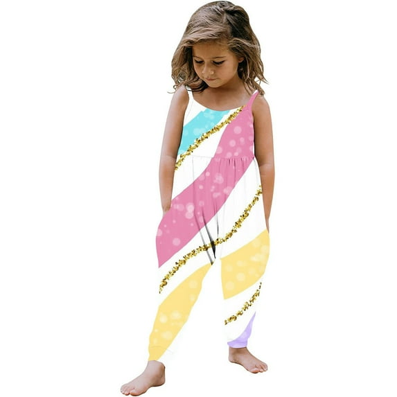 IROINNID Toddler Girls Kids Jumpsuit One Piece Floral Printed Sleeveless Playsuit Strap Romper Summer Outfits Clothes 5-6T