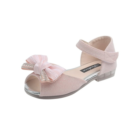 IROINNID Toddler Girls Open-Toe Shoes Princess Low Heel Bowknot Party Dress Buckle Shoes, Size 18M-6Y