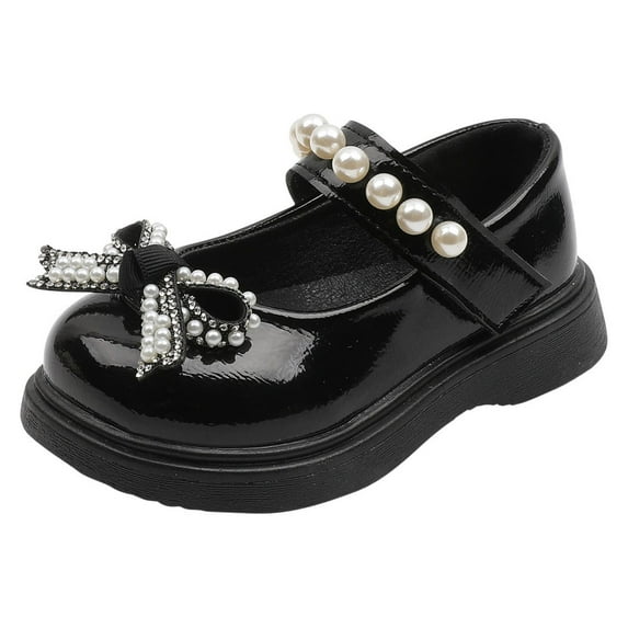 IROINNID Toddler Girls Shoes Baby Girls Princess Non-slip Cute Pearl PU Shoes, Size 15M-4Y