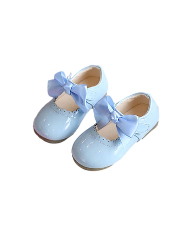 Toddler Girls Shoes Bowknot Non-slip PU Princess Round Toe Dress Shoes, Size 18M-6Y