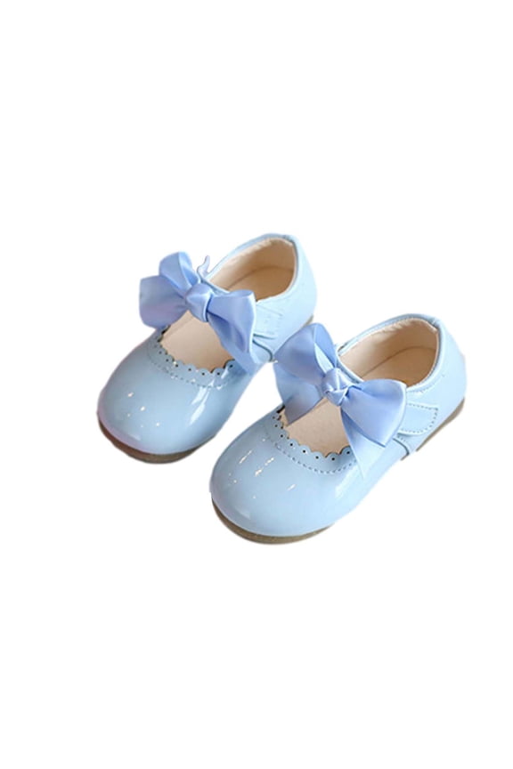 Toddler Girls Shoes Bowknot Non-slip PU Princess Round Toe Dress Shoes, Size 18M-6Y