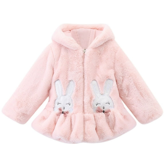 IROINNID Toddler Girls Solid Color Thicken Plush Cute Flowers Rabbit Ears Winter Hoodie Thick Coat Cloak