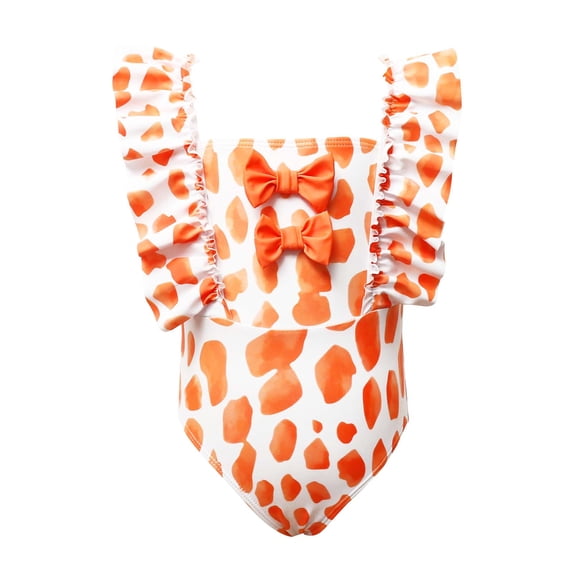 IROINNID Toddler Girls Summer One-piece Bow Printed Summer Swimsuit, Sizes 2-12 Years