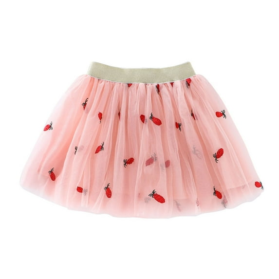 IROINNID Toddler Girls Tutu Skirts Cute Party Dance Skirts Strawberry Print Net Yarn Skirts Children Girls Tulle Princess Dressy Skirt