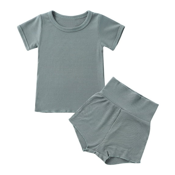 IROINNID Toddler Kids Clothes Cute Solid Color Short Sleeve High Waist Shorts Cotton Casual Suit Baby Boys Girls 3-4 Years