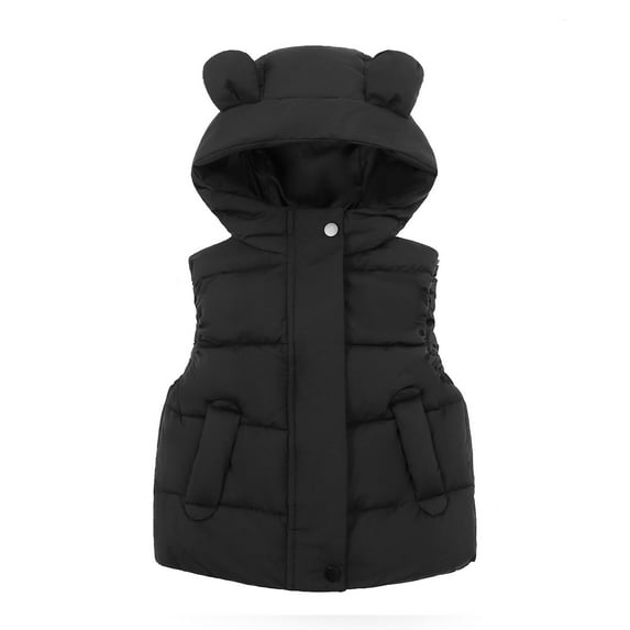 IROINNID Toddler Kids Puffer Vest Cute Bear Ear Hood Winter Windproof Padded Clothes Sleeveless Keep Warm Vest with Pocket,Black