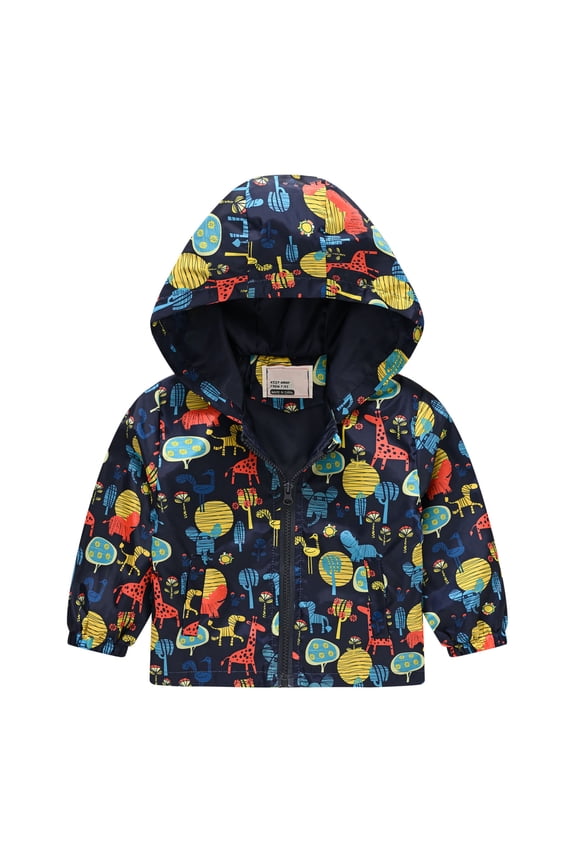 Toddler Kids Storm Jakcet Cute Cartoon Print Pattern Windproof Jacket Hooded Coat