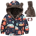 thumbnail image 1 of IROINNID Toddler Kids Winter Jacket Cute Print Bear Ear Zipper Plush Thick Thermal Coat Keep Warm Hooded Outerwear,Orange, 1 of 9