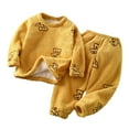 thumbnail image 1 of IROINNID Toddler Pajamas Set 2 Pieces Winter Warm Round Neck Fleece Tops with Elastic Pants Comfy Home Wear Sleepwear Set,Yellow, 1 of 3