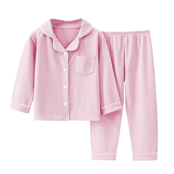 IROINNID Toddler Pajamas Set Boys Girls 2 Pieces Long Sleeve Button Down Shirts with Pants Comfy Home Wear Homewear Sleepwear Set,Pink