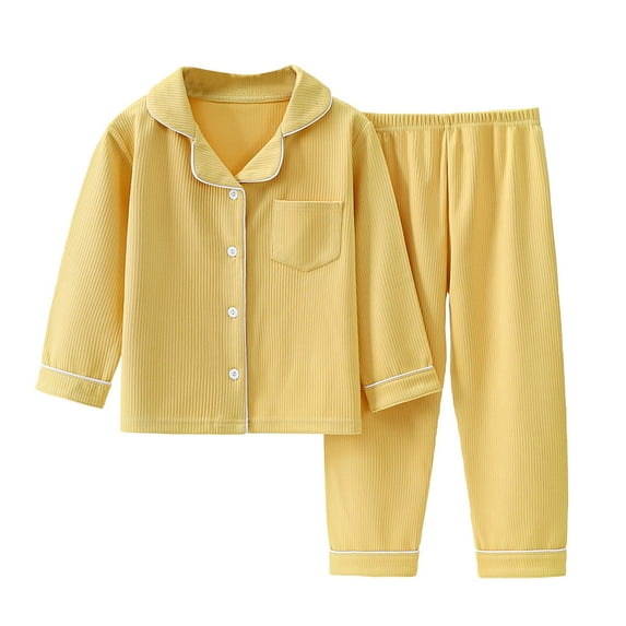IROINNID Toddler Pajamas Set Boys Girls 2 Pieces Long Sleeve Button Down Shirts with Pants Comfy Home Wear Homewear Sleepwear Set,Yellow