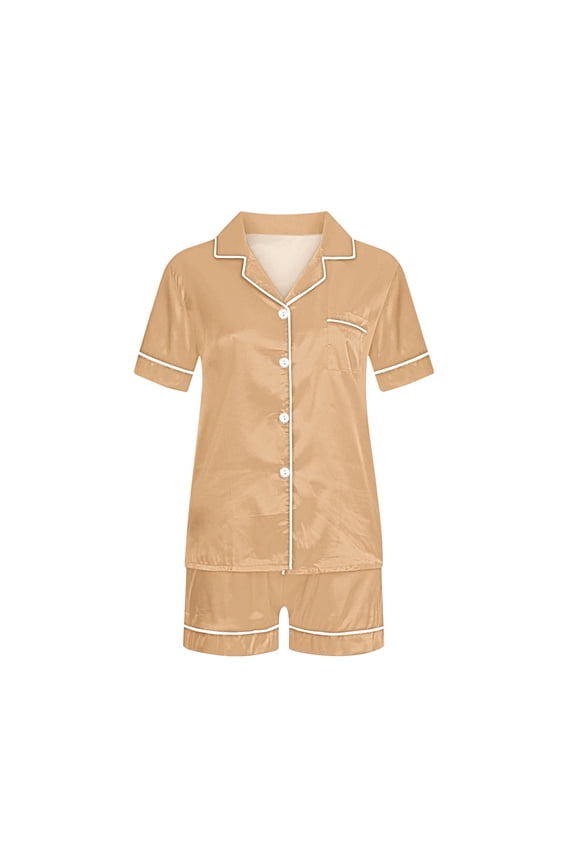 Toddler Pajamas Set Summer Short Sleeve Tops and Shorts Two-Piece Botton Lapel Suit Soild Color Kids Clothes